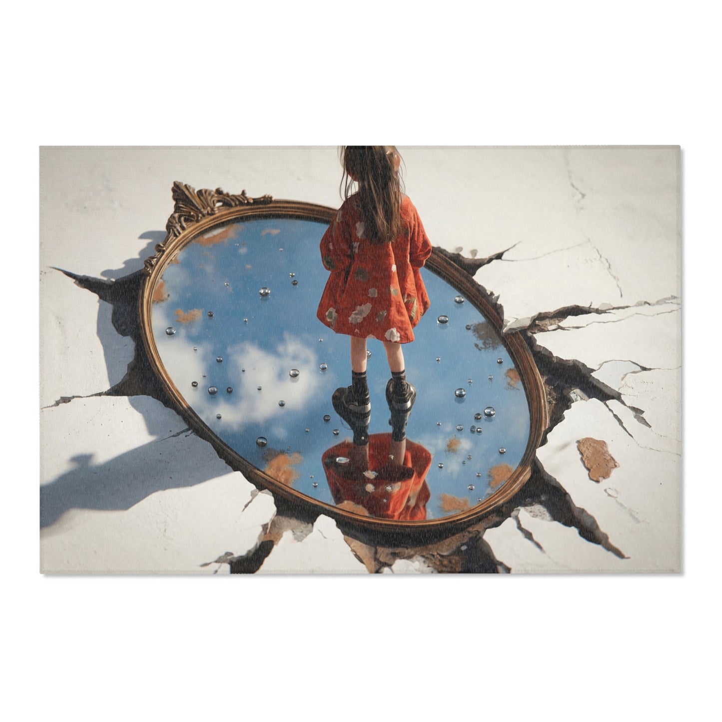 Girl Standing in Mirror Rug – Sunlit Sky Reflection