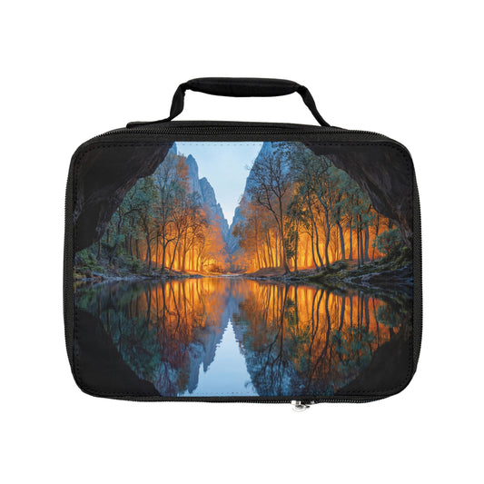 Cave Portal Lunch Bag – Golden Forest Reflections at Dawn
