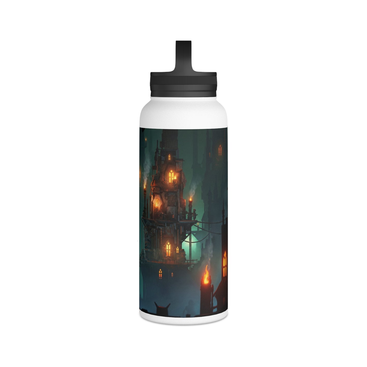 Aerial City of Lanterns Stainless Steel Water Bottle, Handle Lid – Glow in the Misty Canopy