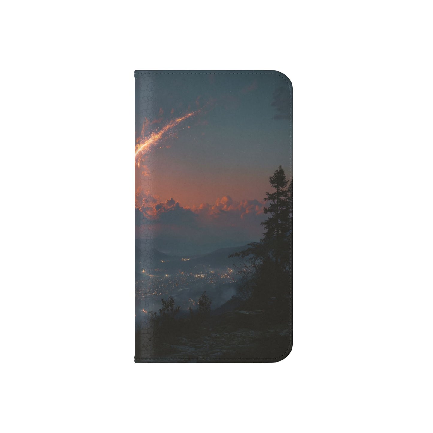 Meteor Over Valley Flip Cases – Crimson Sky Sentinel Cover