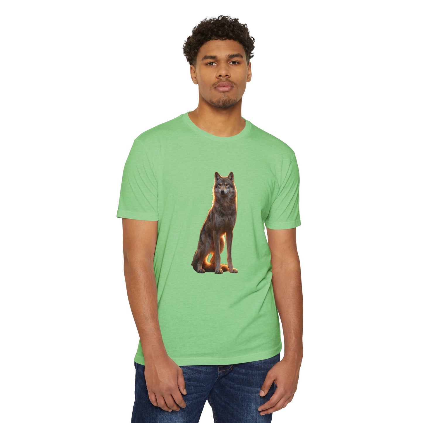 Gaze of the Lone Wolf Unisex CVC Jersey T-shirt – Amber Light Sentinel Portrait