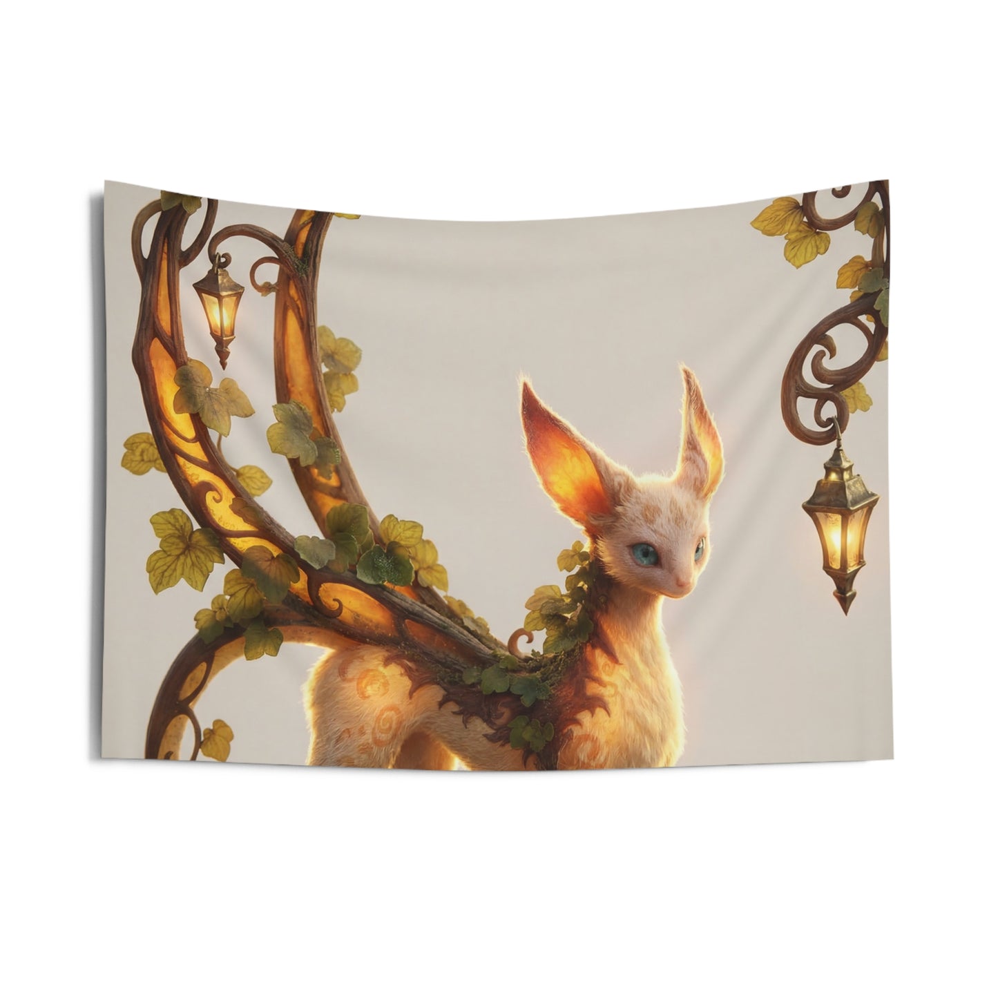 Whimsical Fae Cat Wall Tapestry – Twilight Lantern Archway