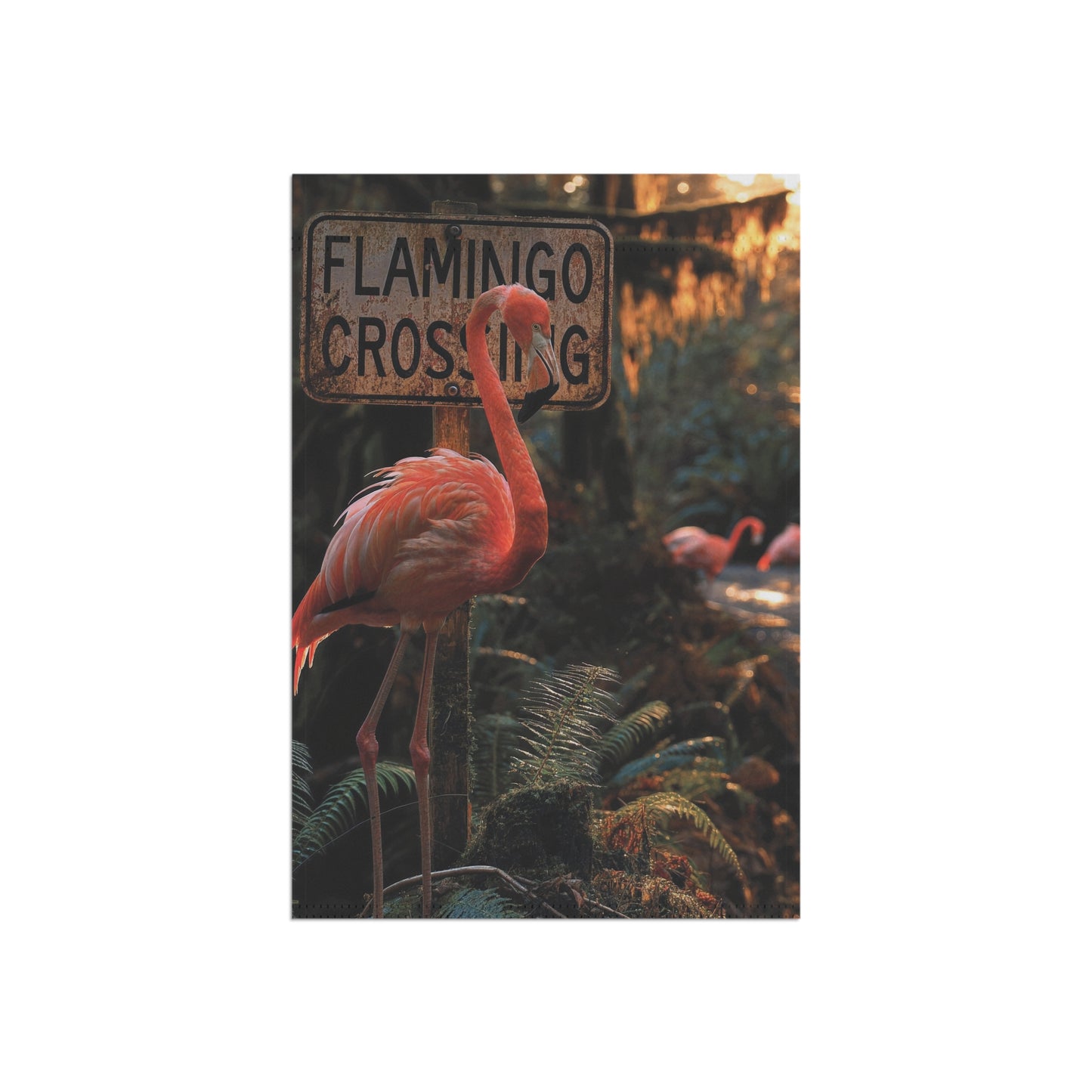 Flamingo Crossing Sign Garden Flag - Tropical Wildlife Art
