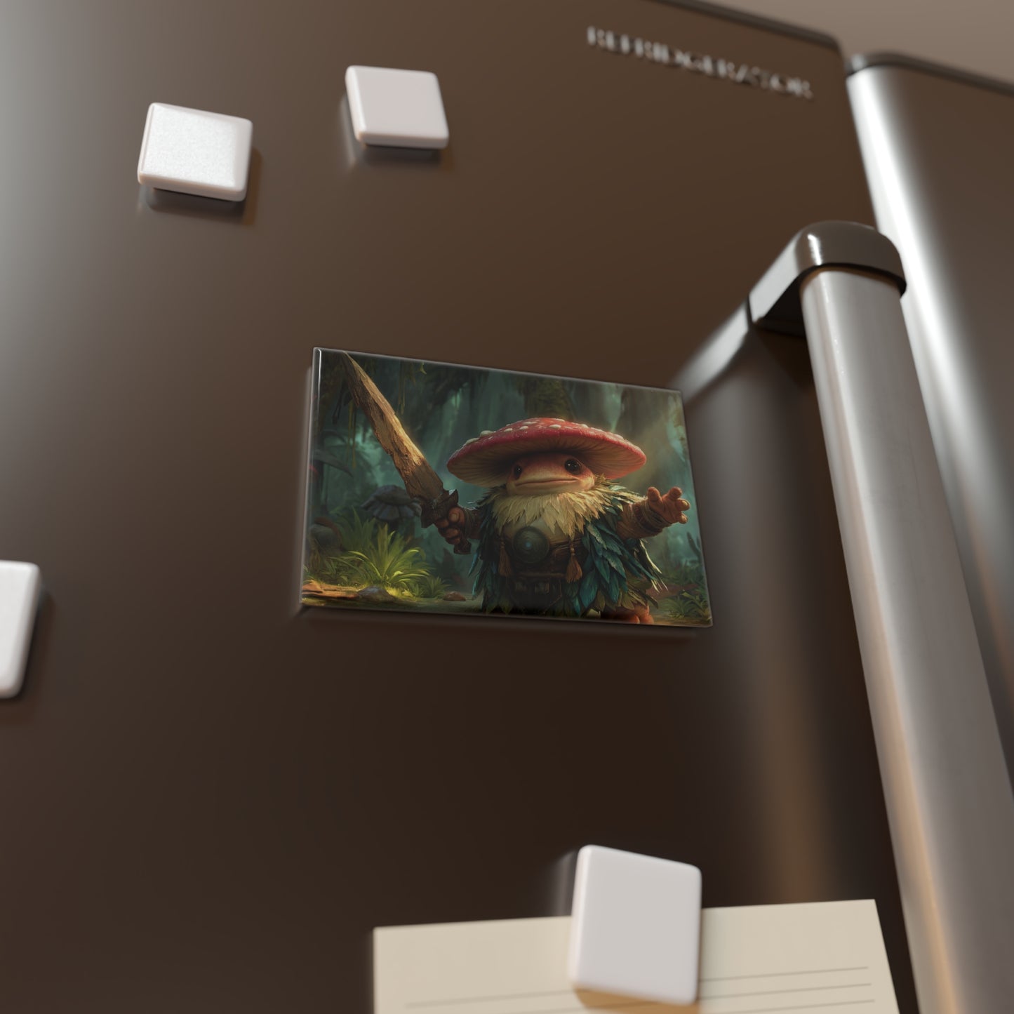 Mushroom Knight Button Magnet – Jungle Sentinel with Wooden Sword
