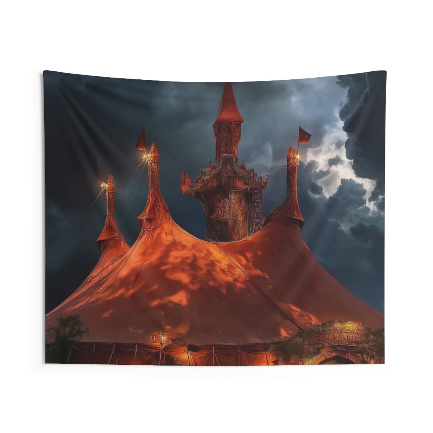 Crimson Circus Tent Wall Tapestry – Night’s Whispering Big Top