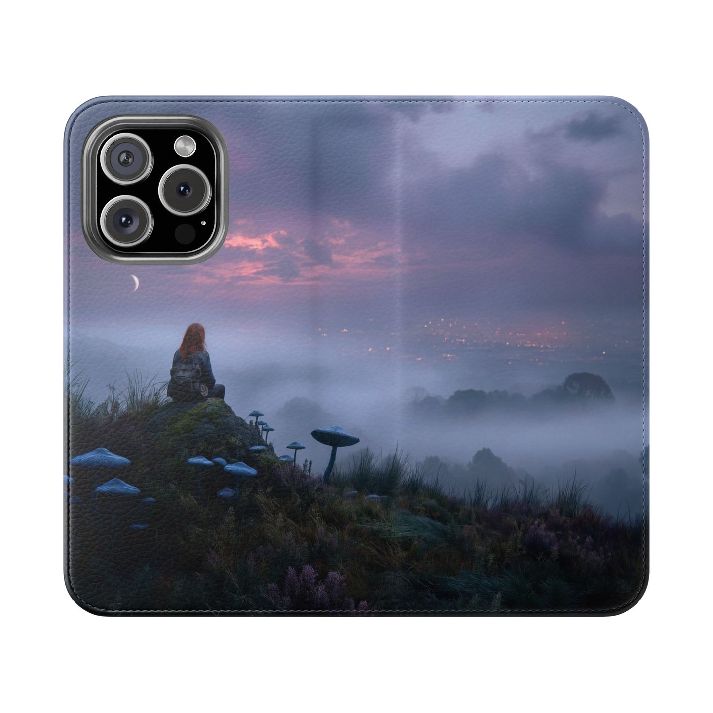 Misty Hilltop Flip Cases – Red-Haired Wanderer at Twilight