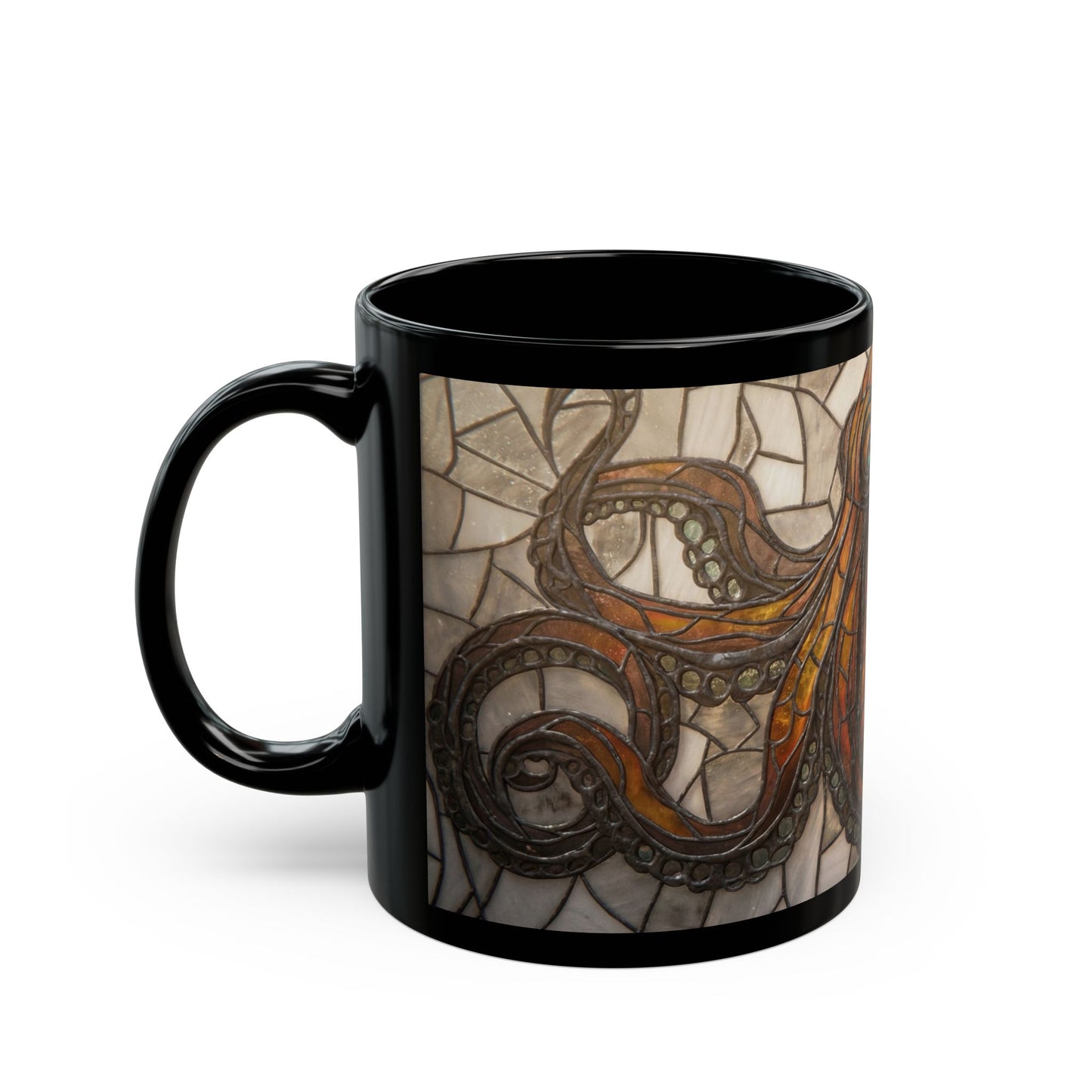 Art Nouveau Octopus Stained Glass Mug – Warm Amber Depths Design