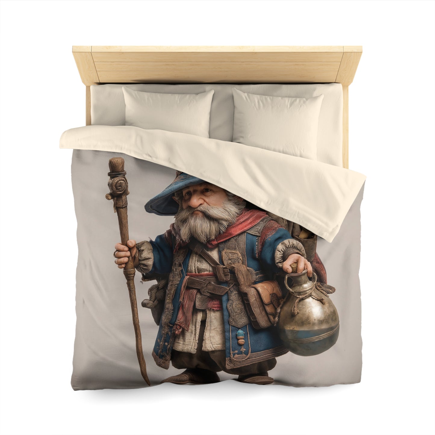 Traveling Wizard Duvet Cover – Blue Cloak and Feathered Hat Dreamscape