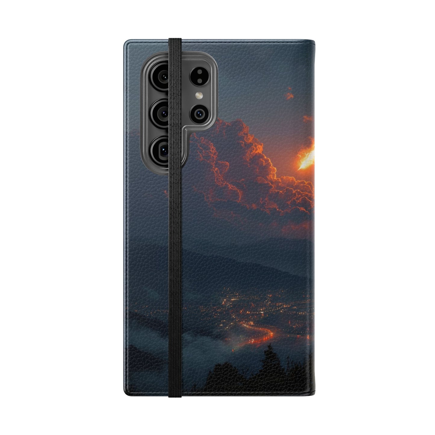 Meteor Over Valley Flip Cases – Crimson Sky Sentinel Cover
