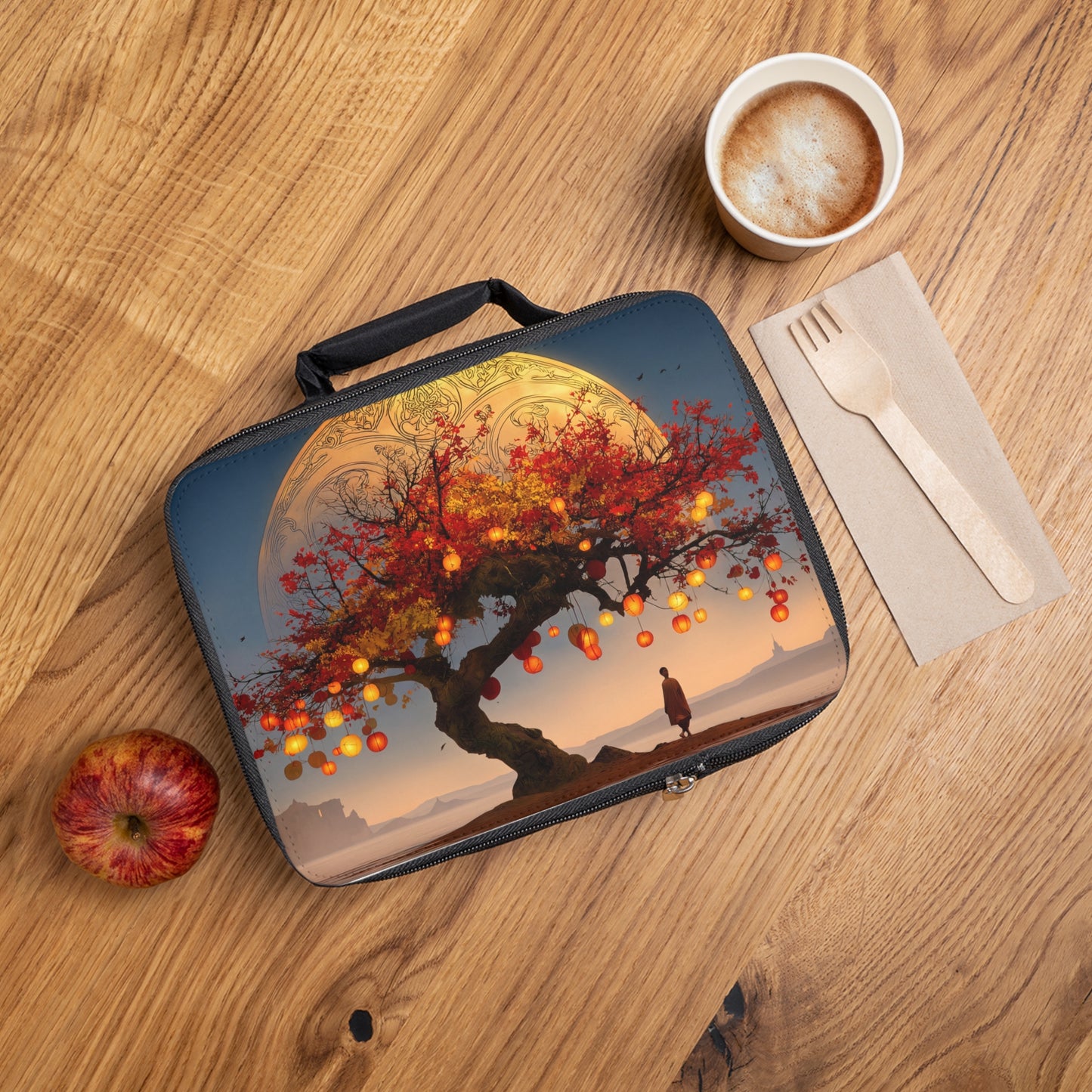 Moonlit Lantern Tree Lunch Bag – Autumnal Reverie with Glowing Paper Lights