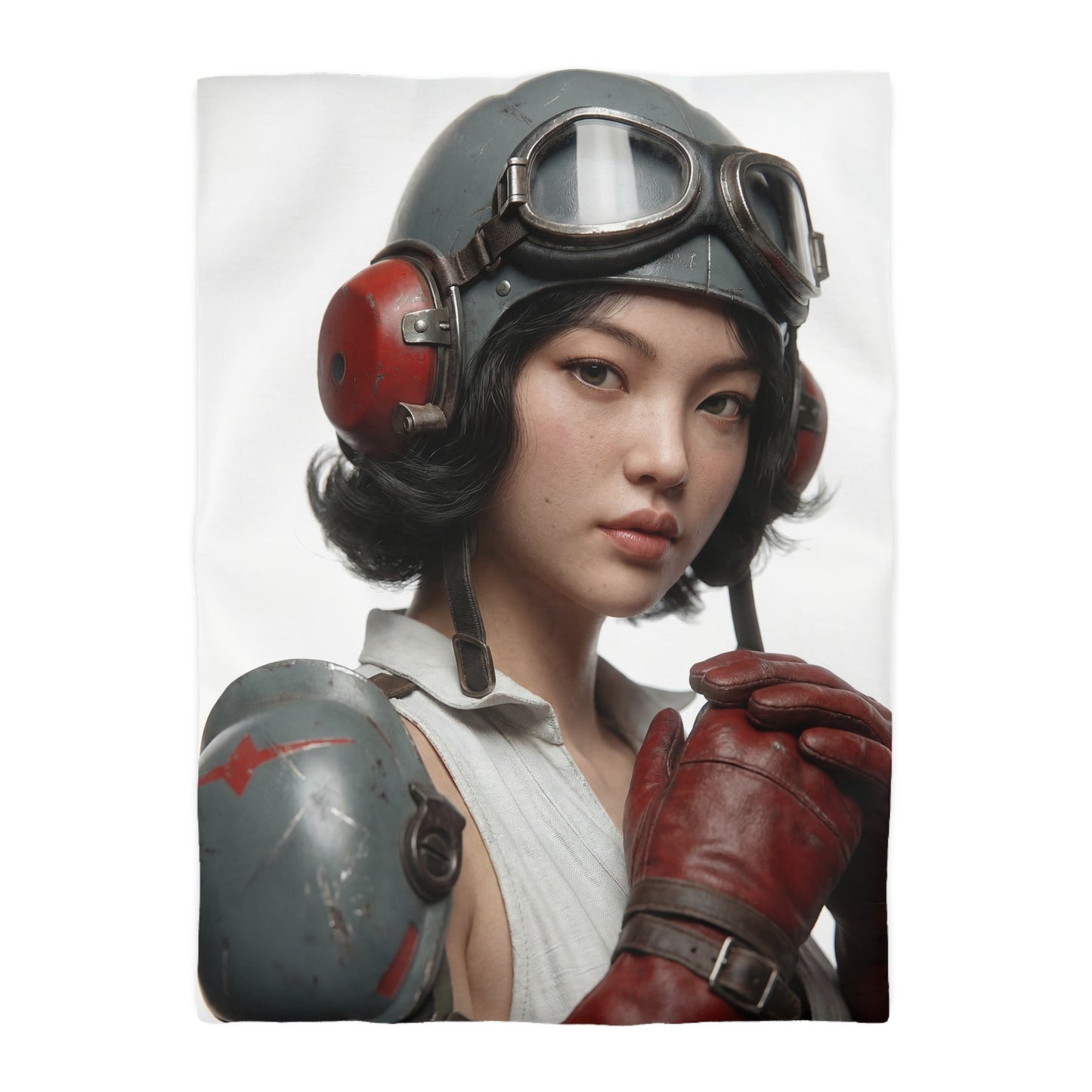 Vintage Pilot Portrait Microfiber Duvet Cover – Crimson Goggles & Steel Helm