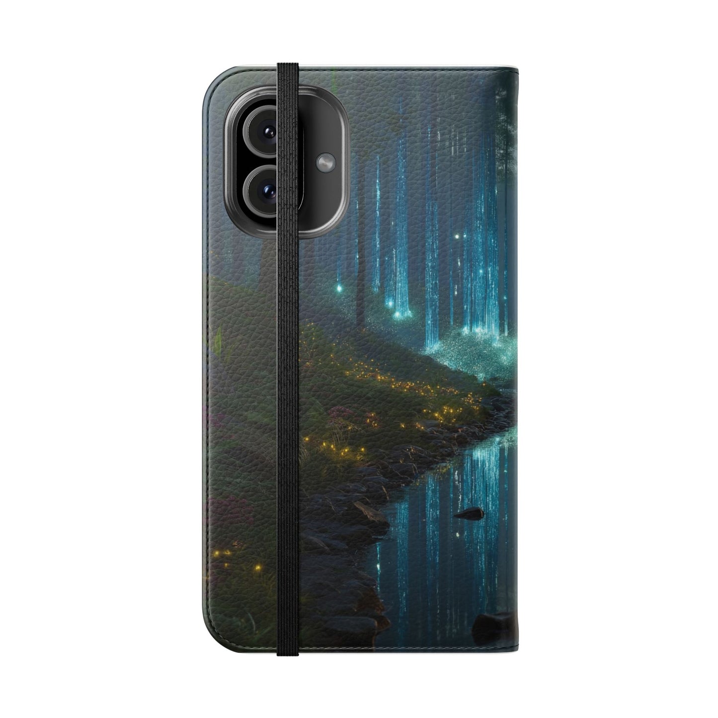 Bioluminescent Forest Flip Cases – Cyan Lightfall Stream Cover