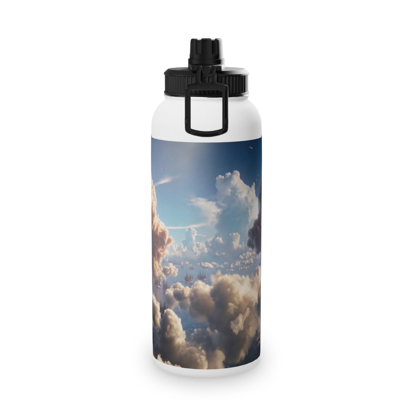 Armada Through Clouds Stainless Steel Water Bottle, Sports Lid – Golden Fleet at Dawn