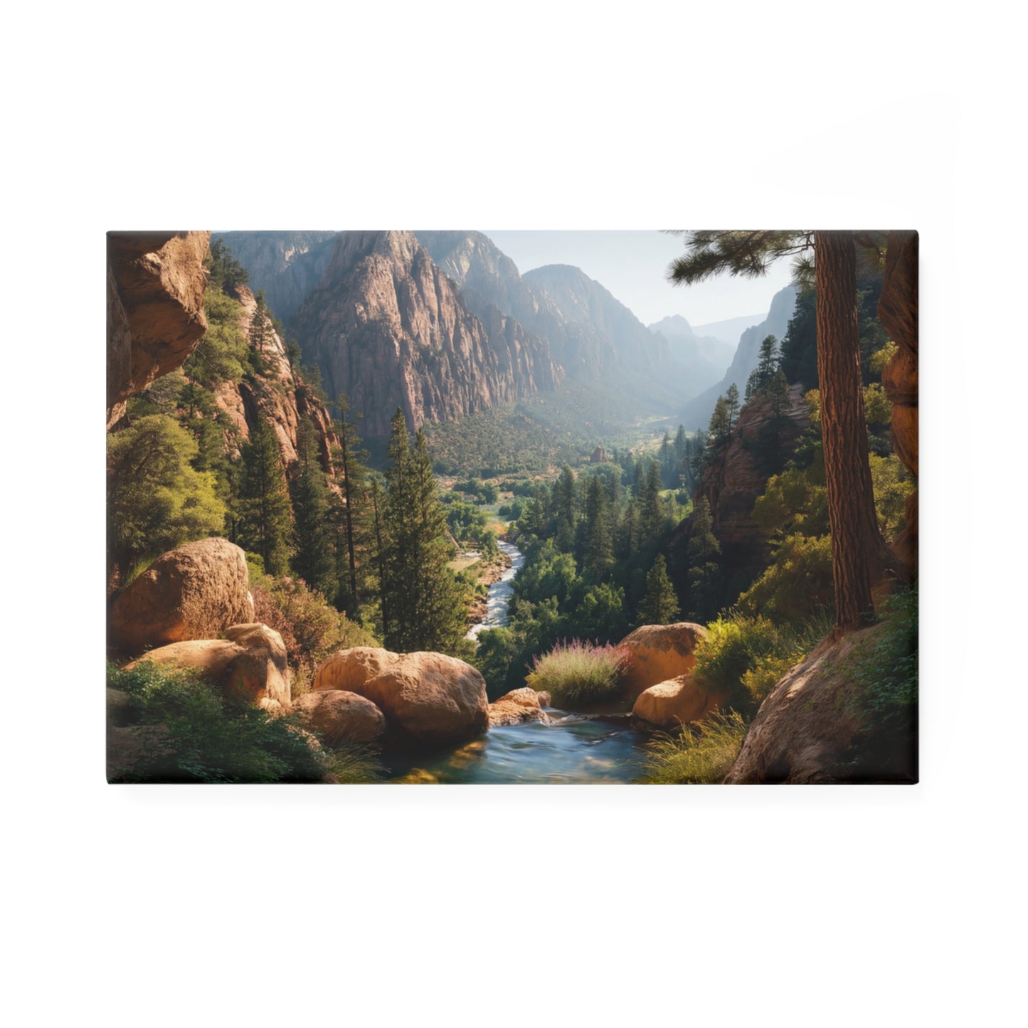 Canyon River View Button Magnet, Rectangle (1 & 10 pcs) – Sunlit Valley Through Stone Arch