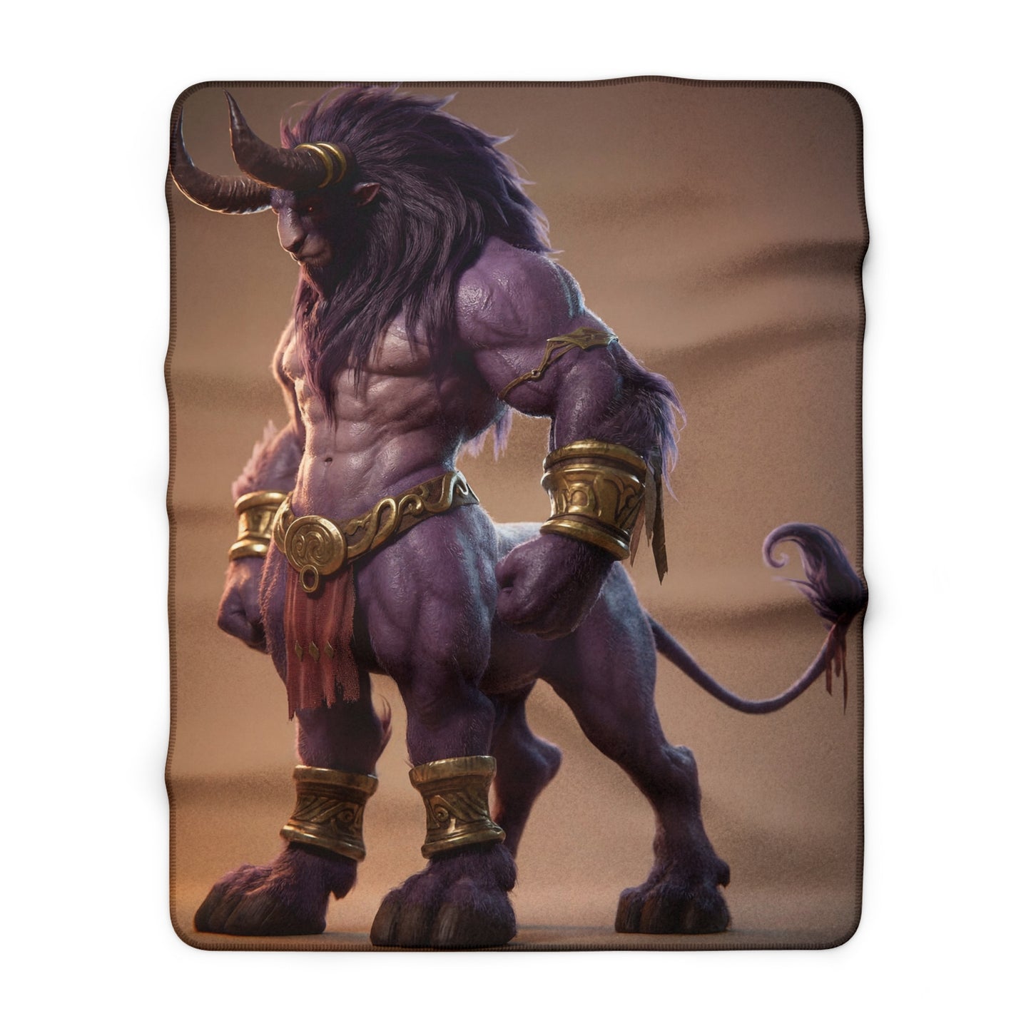 Horned Centaur Sherpa Fleece Blanket – Purple Guardian with Golden Armor