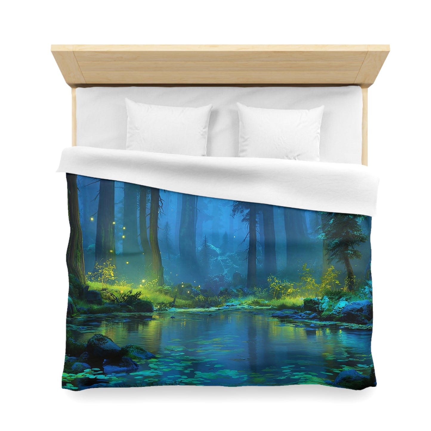 Luminescent Forest Duvet Cover – Whispering Pines & Firefly Night