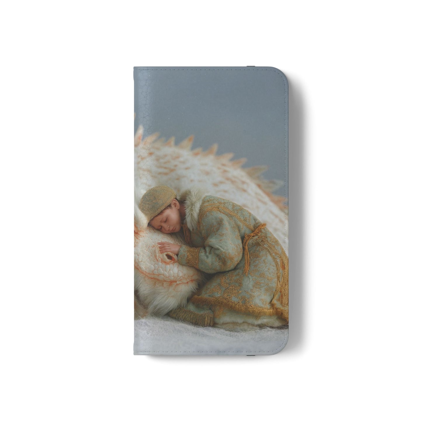 Sleeping Child and Dragon Flip Cases – Snowy Guardian Embrace