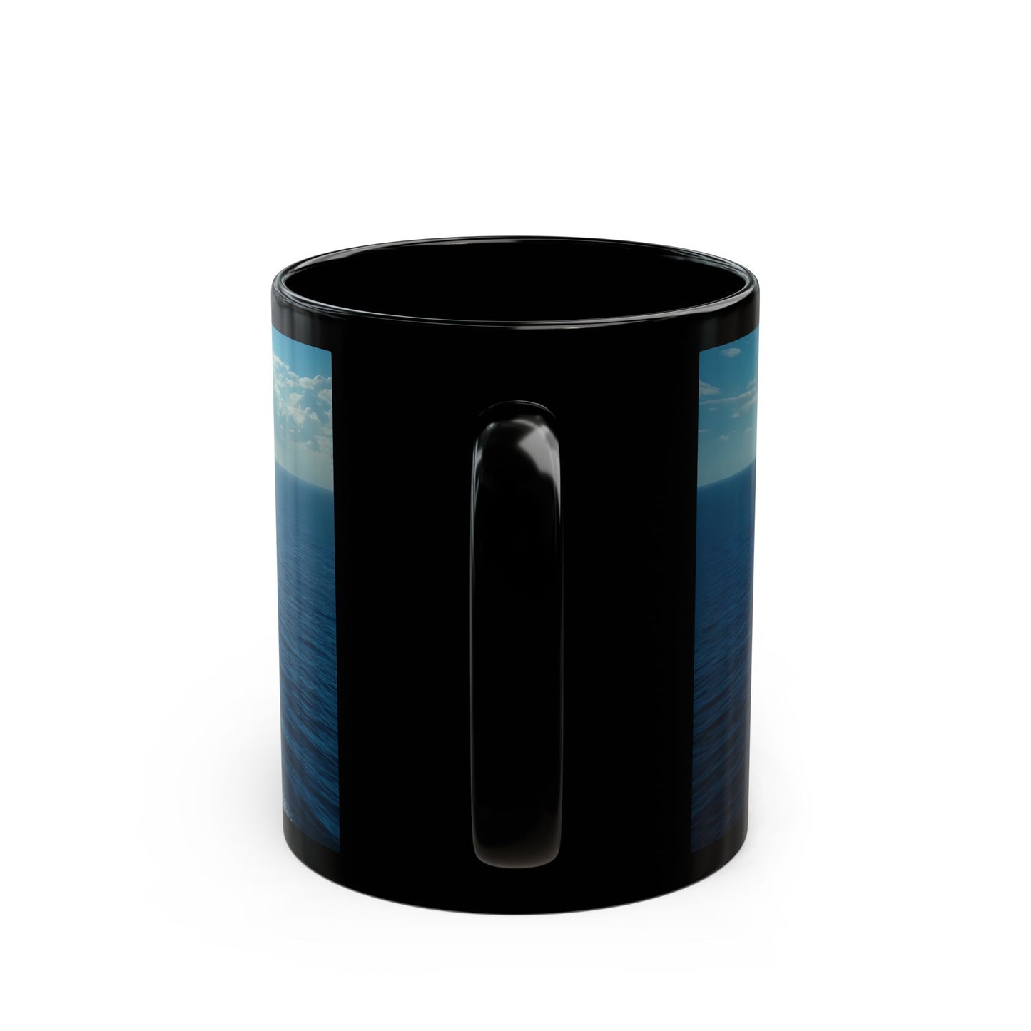 Sunlit Galleon Black Mug – Voyage Through Azure Horizons