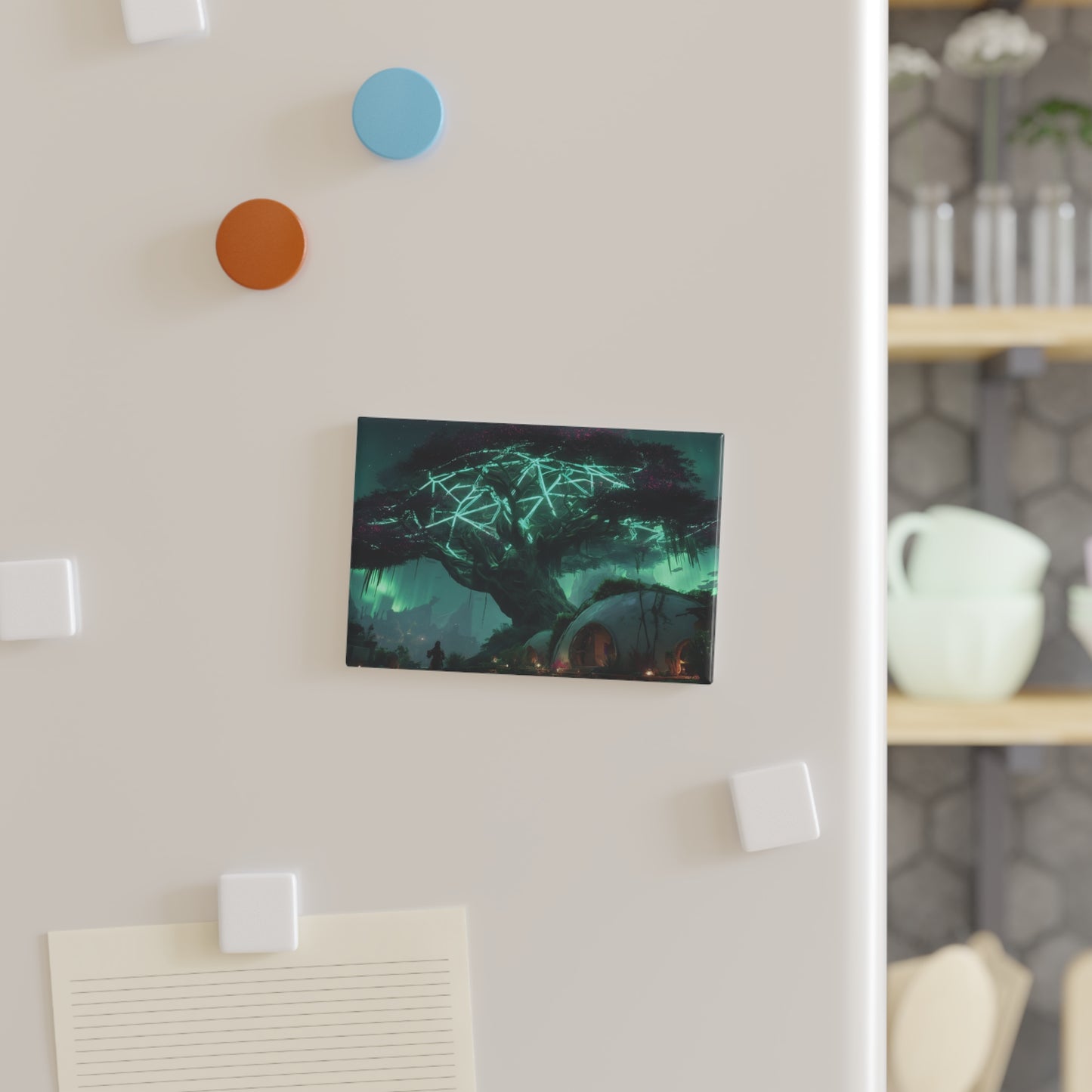 Celestial Treehouse Magnet – Aurora Glow Under the Living Sky