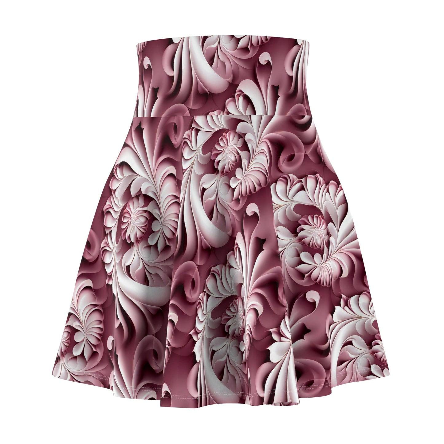 pink white Damask Pattern, fractal, rose, Fine Art - Women's Skater Skirt