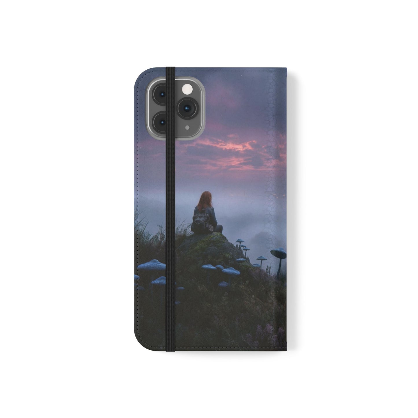 Misty Hilltop Flip Cases – Red-Haired Wanderer at Twilight