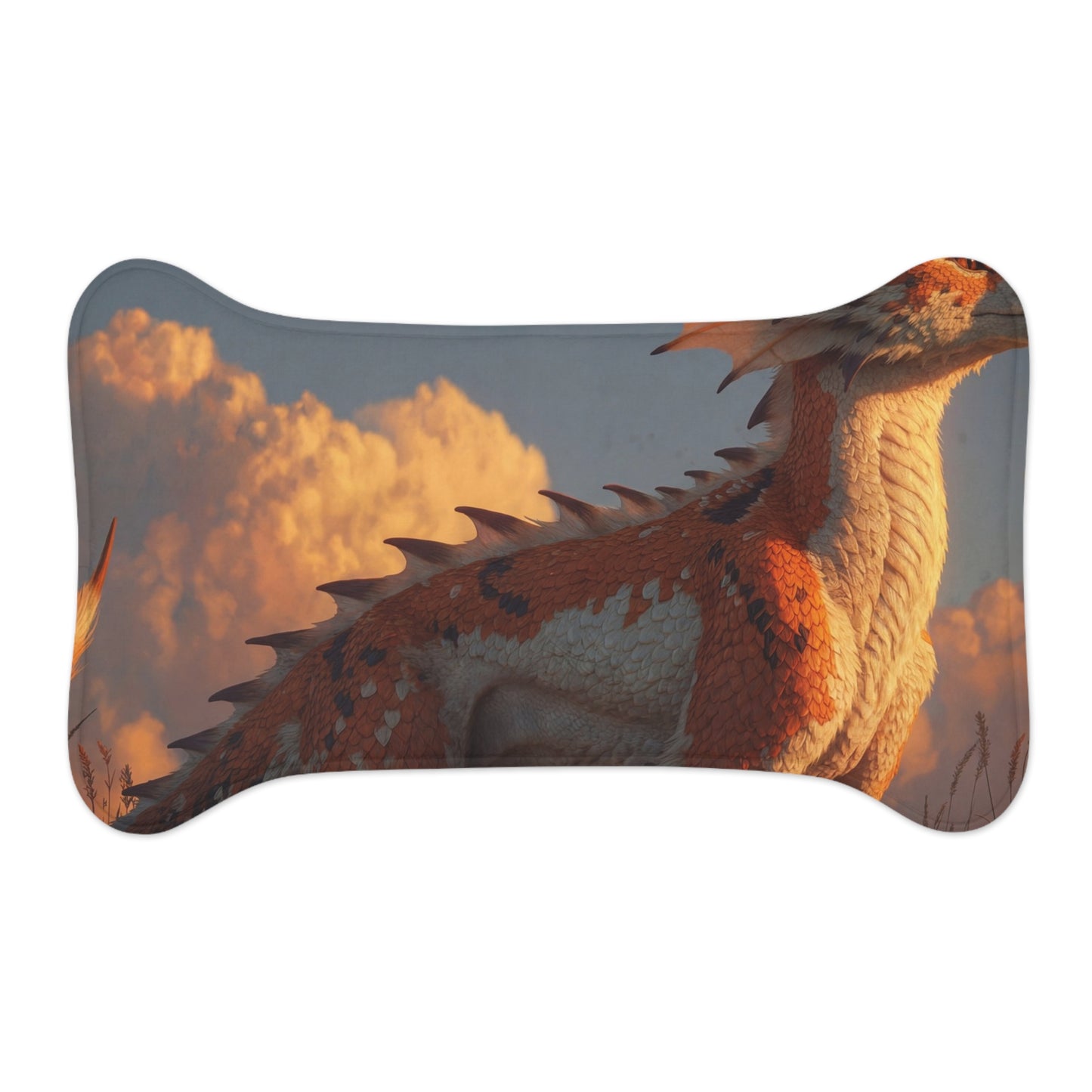 Sunset Sentinel Dragon Pet Feeding Mats – Warm Ember Meadow Glow
