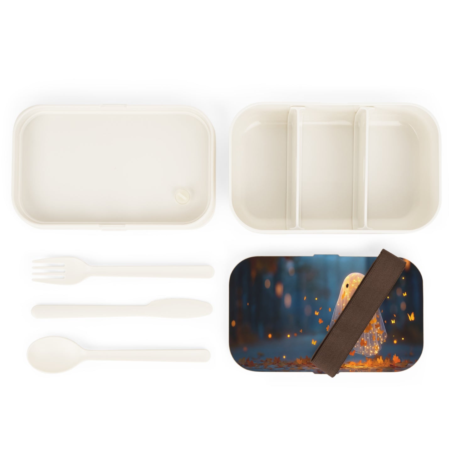 Autumn Ghost Bento Lunch Box – Golden Leaf Spirit in Twilight