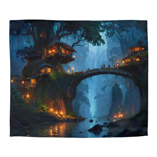Whispering Canopy Duvet Cover – Moonlit Treehouse Oasis