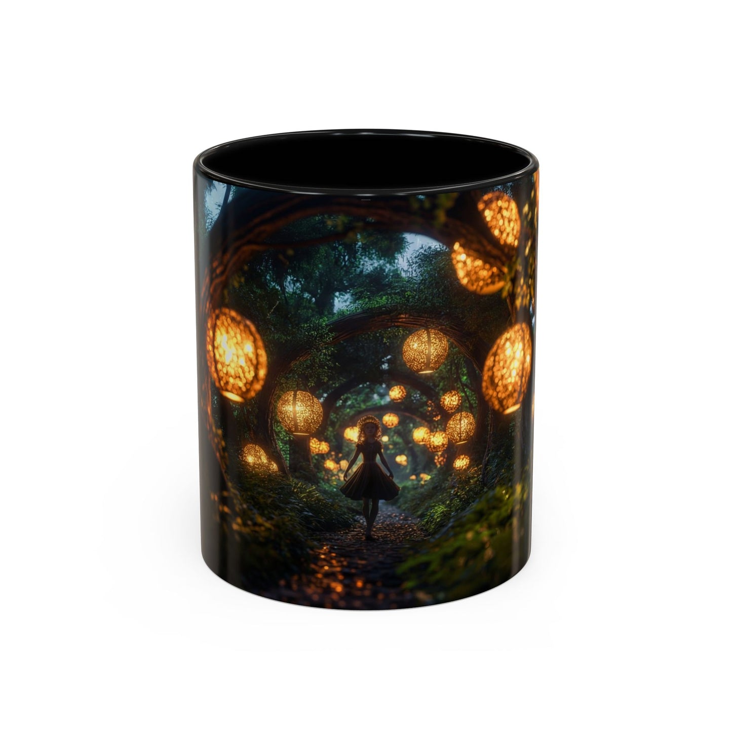 Luminous Forest Path Accent Coffee Mug (11, 15oz) – Warm Glow Through Ancient Branches