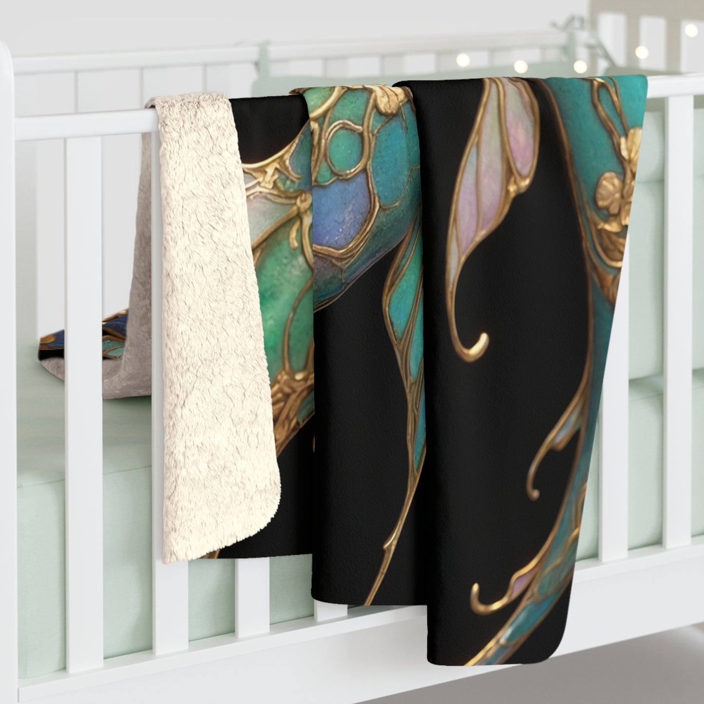 Gilded Koi Sherpa Fleece Blanket – Opal Fin and Gold Vein Dreamscape