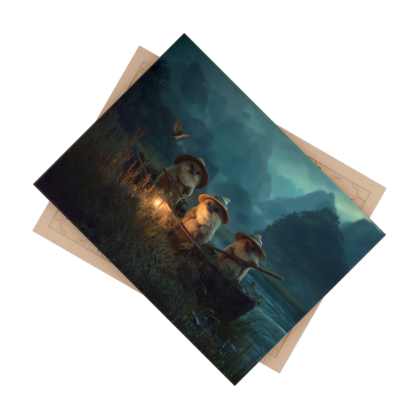 Three Hedgehog Paddlers Ceramic Photo Tile – Twilight River Journey