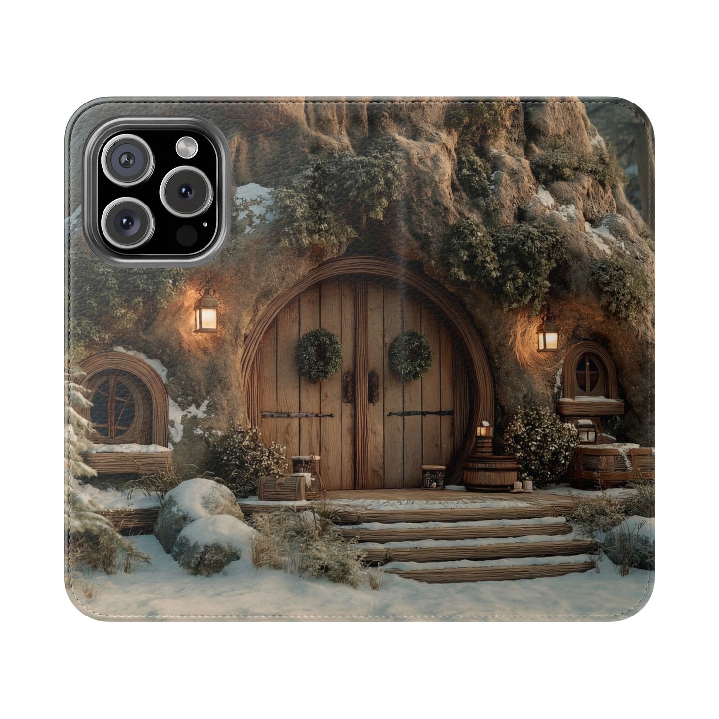 Hobbit Hole Flip Cases – Cozy Winter Doorway Scene