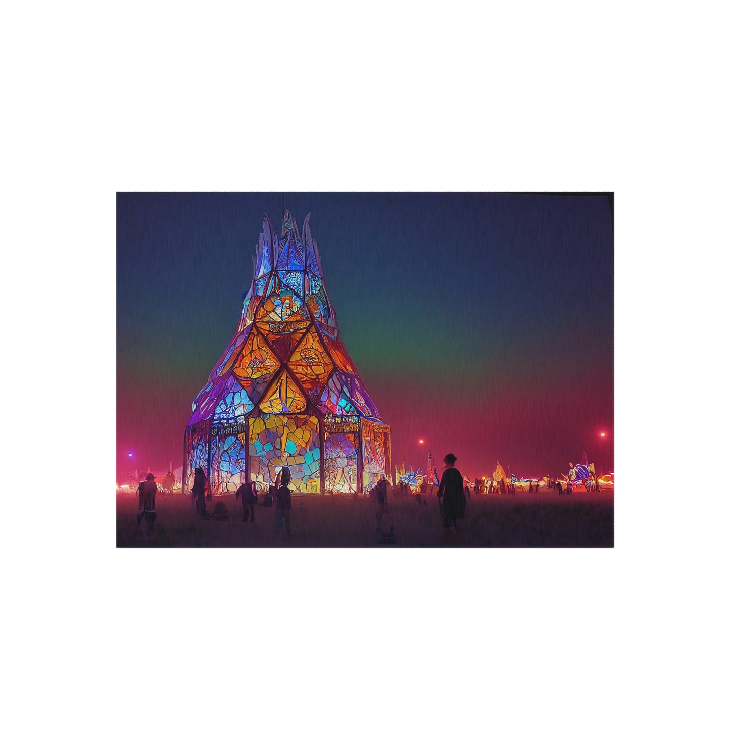 stained glass cathedral at burning man at night - Outdoor Rug