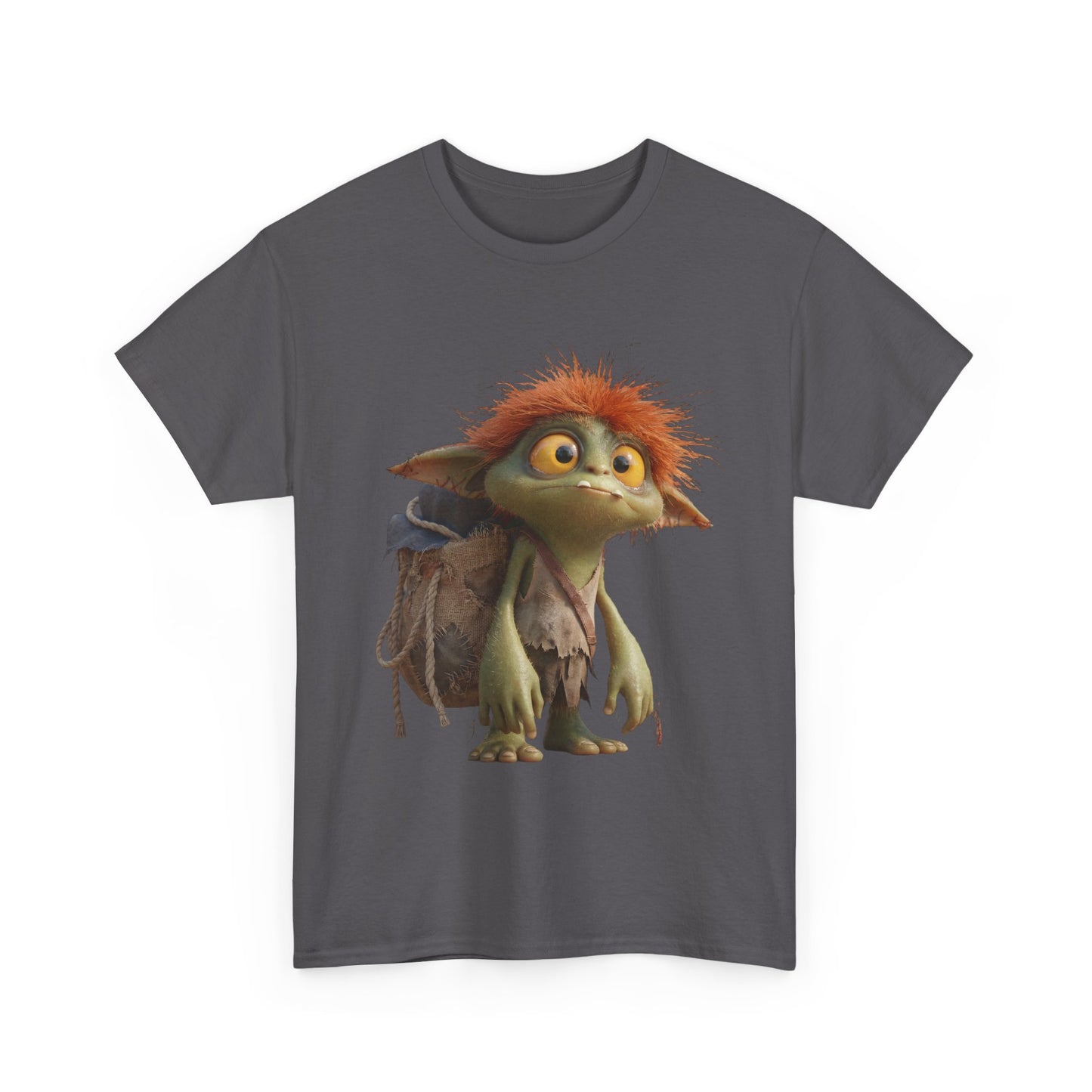 Mossy Gnome Unisex Heavy Cotton Tee – Rust-Haired Guardian with Satchel