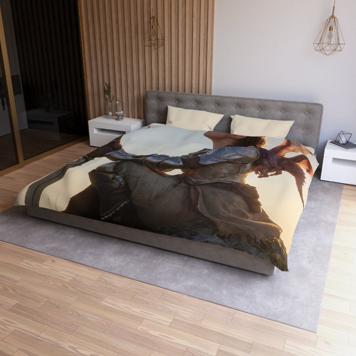 Dragon-Scale Sentinel Microfiber Duvet Cover – Sunset Peak Alliance