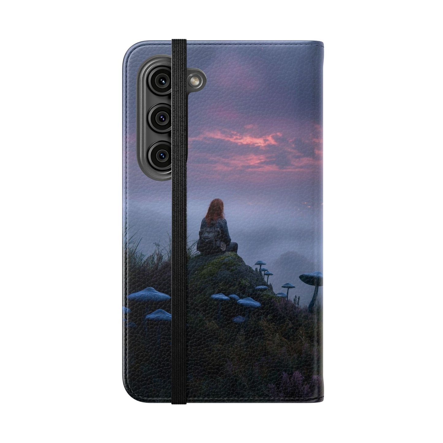 Misty Hilltop Flip Cases – Red-Haired Wanderer at Twilight