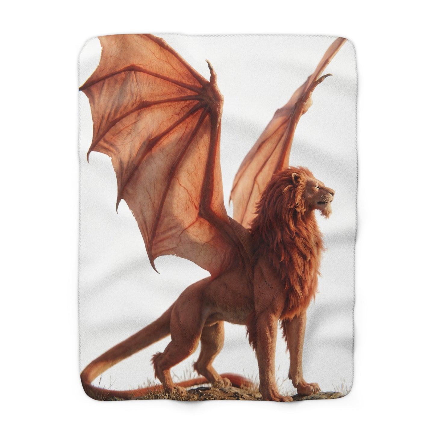 Winged Lion Sentinel Sherpa Fleece Blanket – Sunset Guardian on the Ridge
