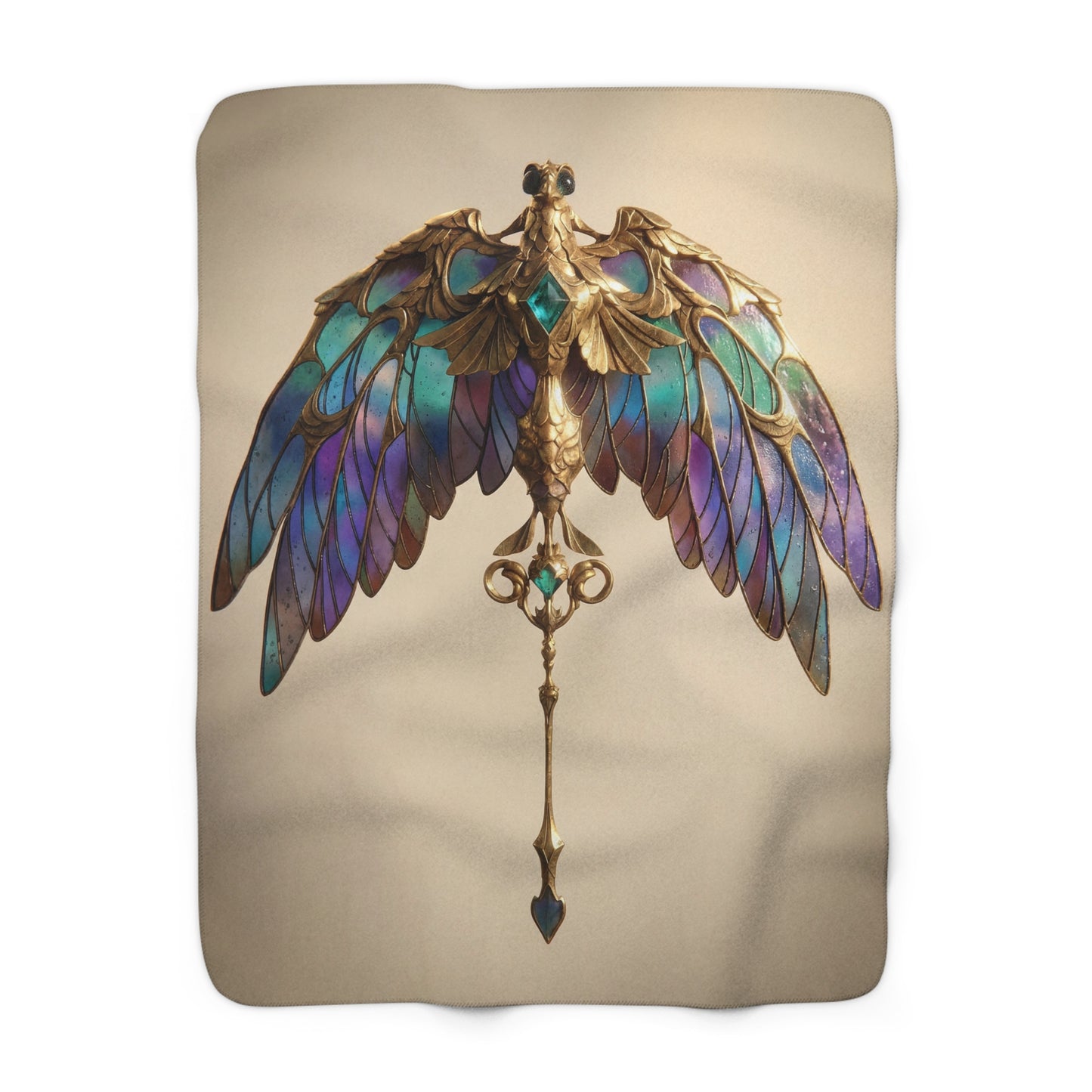 Iridescent Griffin Amulet Blanket – Stained Glass Guardian Tapestry