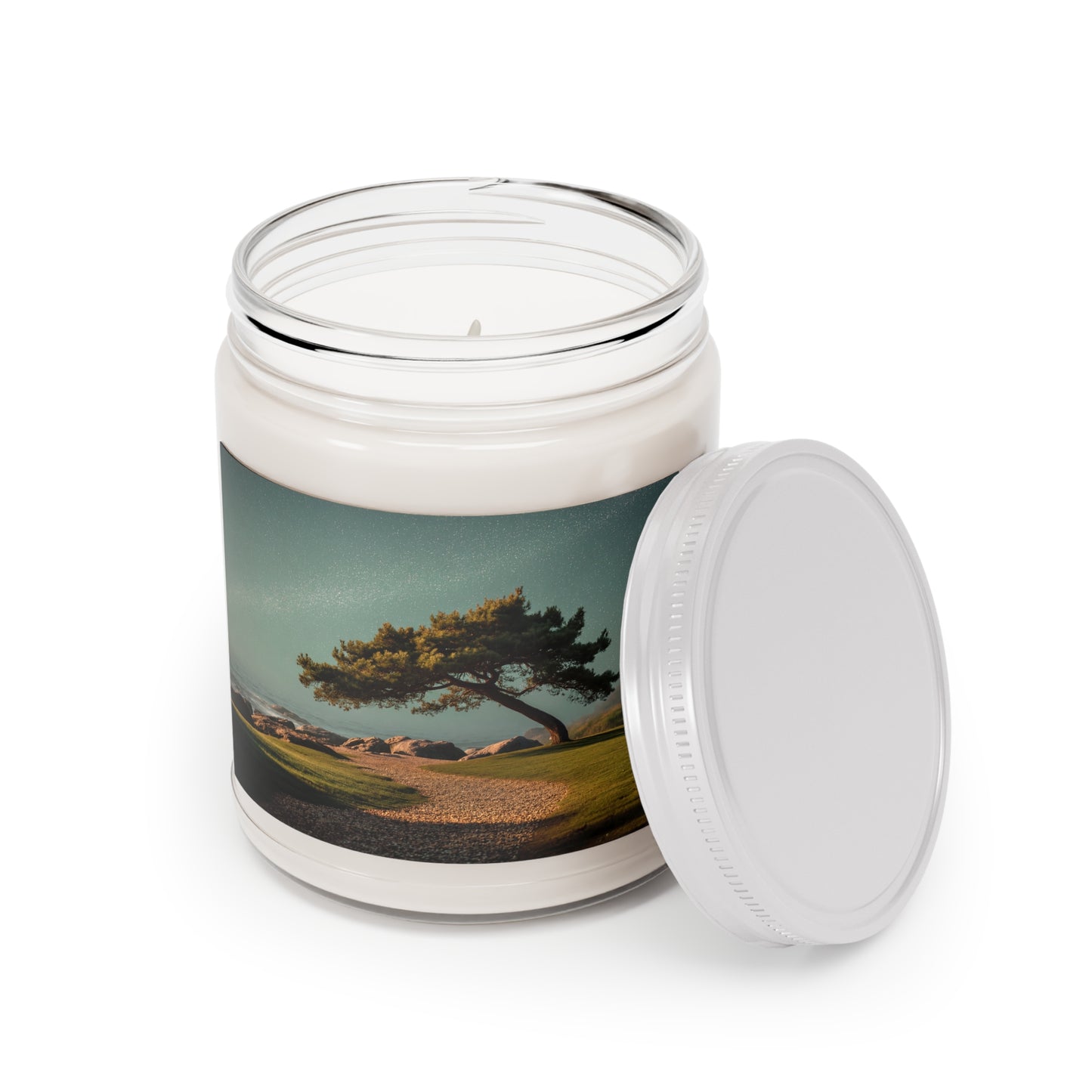 Starlit Sentinel Scented Soy Candles with White Lid, 9oz – Coastline Twilight Sanctuary