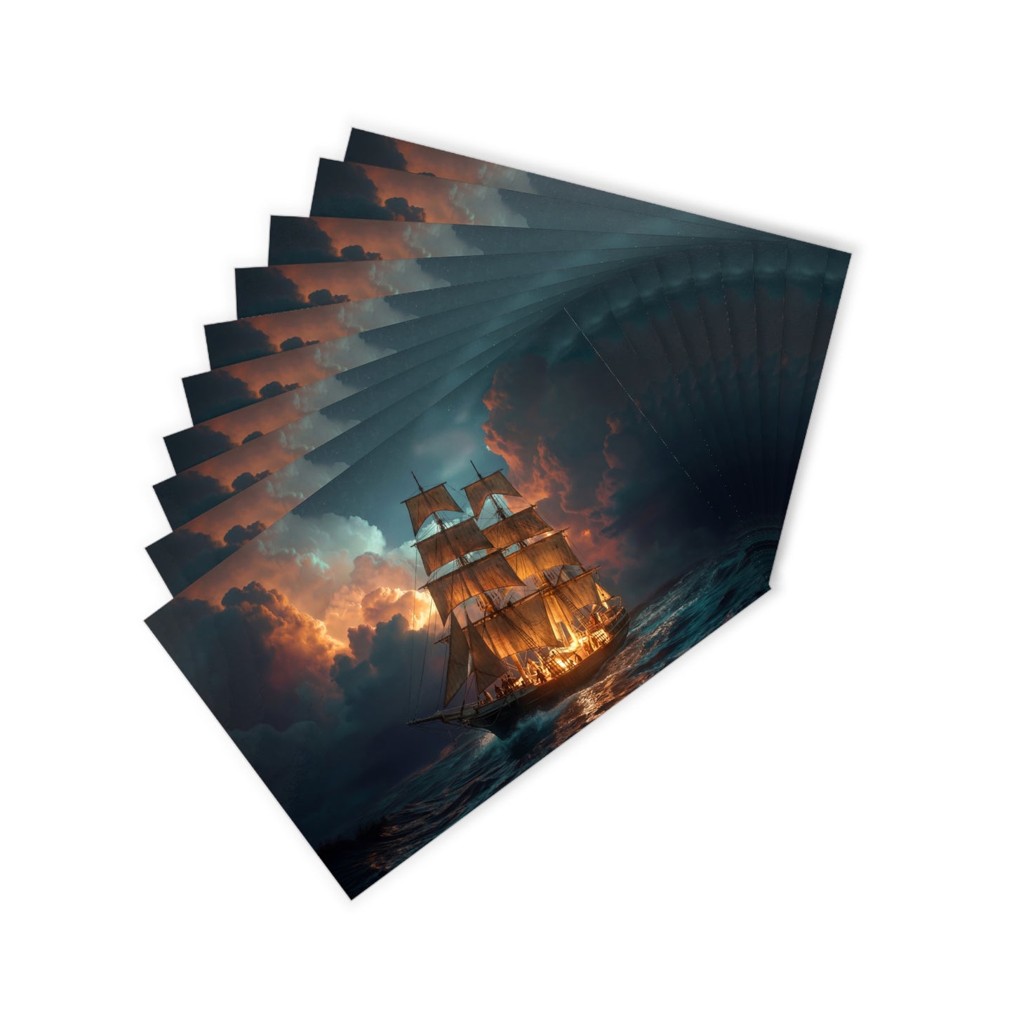 Golden Dawn Galleon Postcards (10pcs) – Warm Light Storm Sea Journey