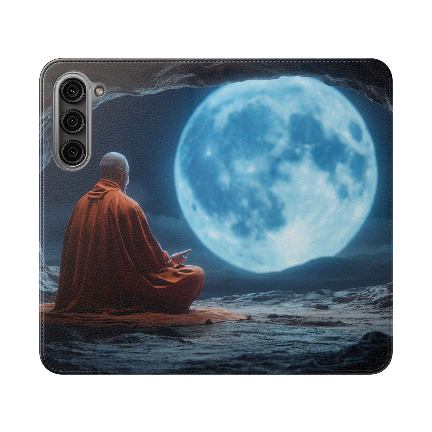 Lunar Meditation Flip Cases – Serene Monk Under Moonlight