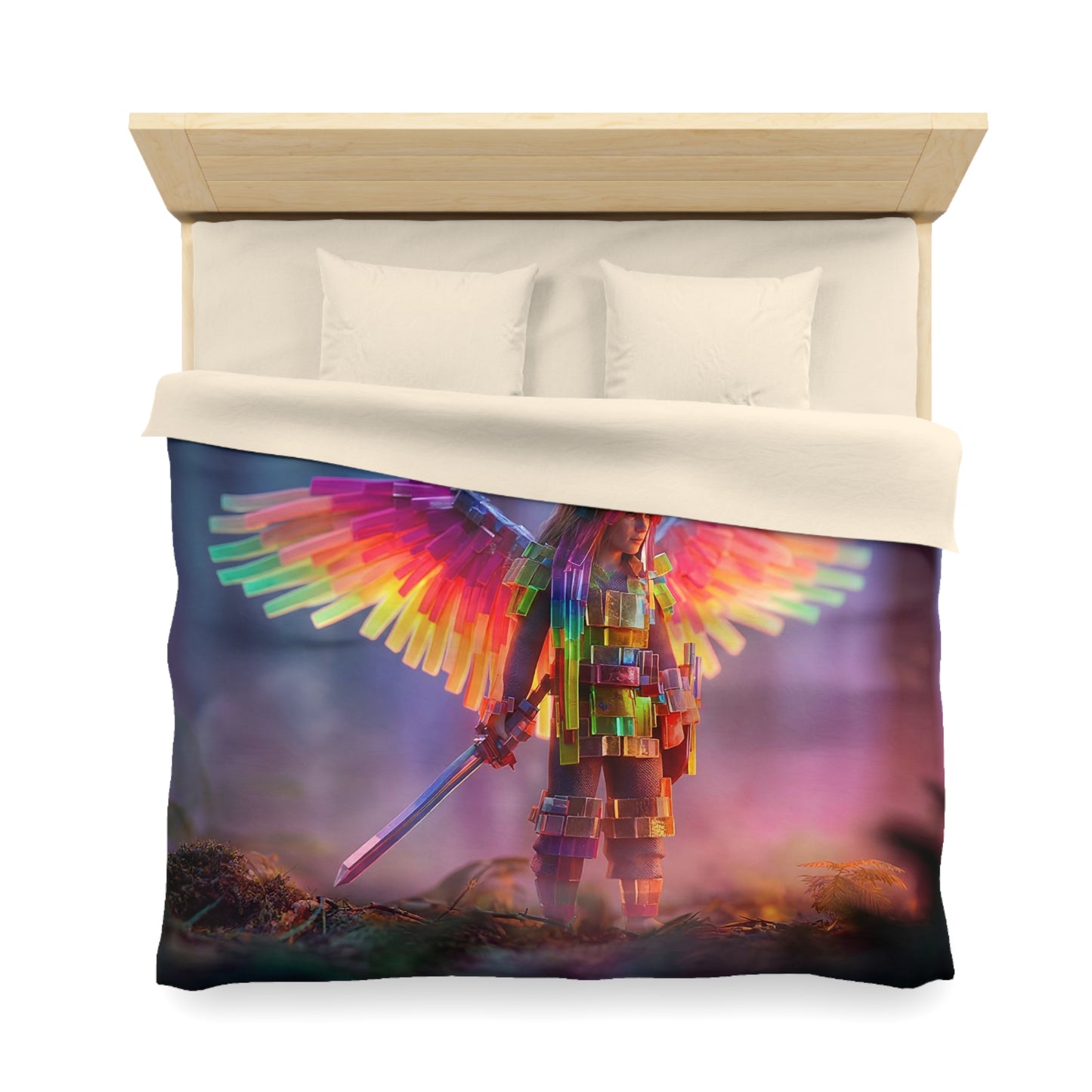 Prism Winged Sentinel Microfiber Duvet Cover – Forest Dawn Guardian Dreamscape