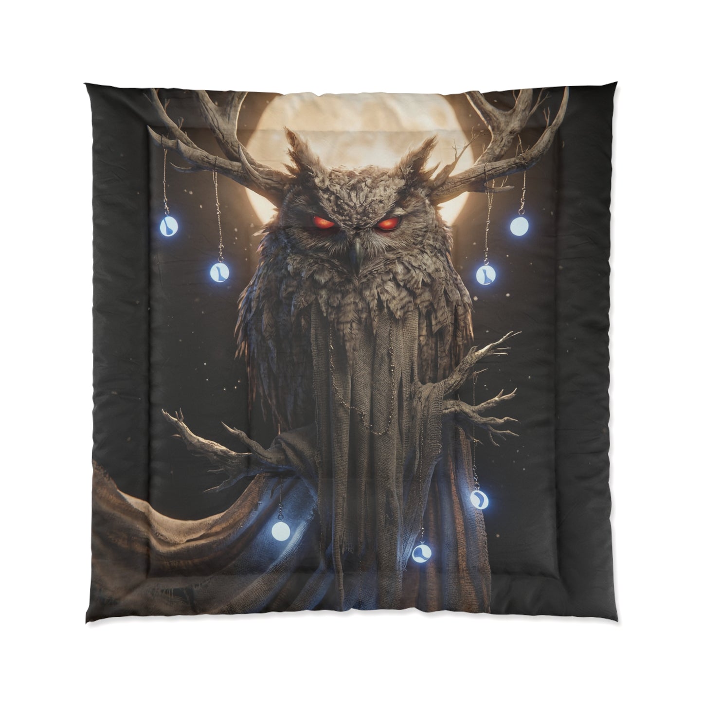 Moonlit Owl Sentinel Comforter – Crimson-Eyed Guardian of the Hollow