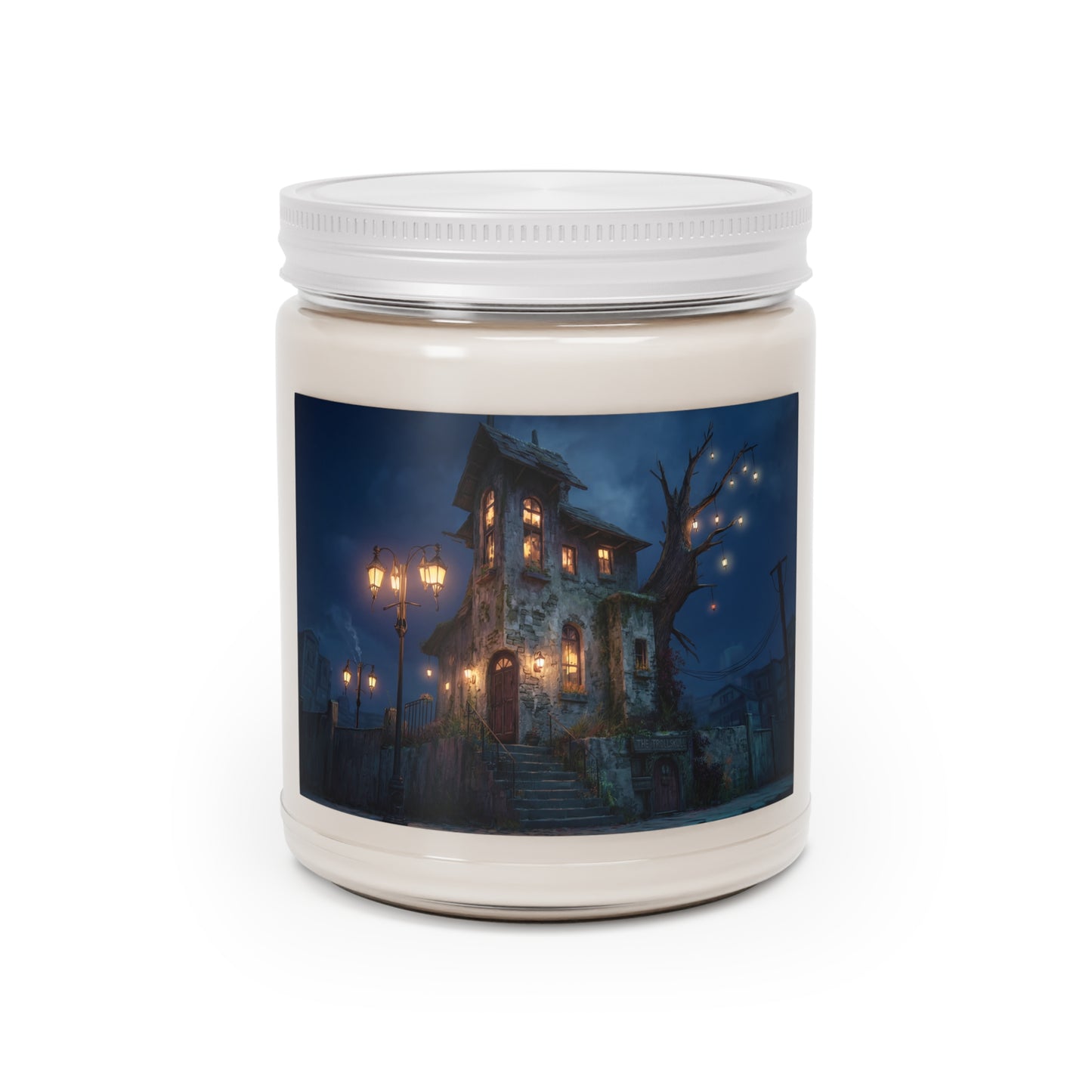 Trollskull House Scented Soy Candles with White Lid, 9oz – Warm Light in the Twilight