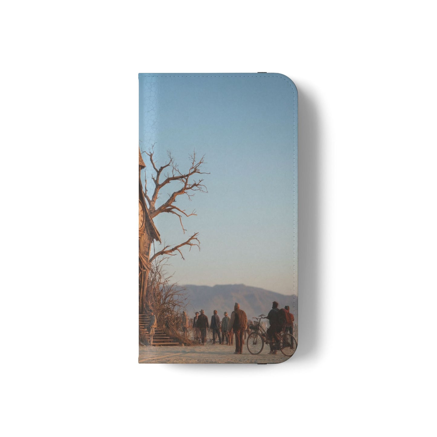 Clocktower Wanderers Flip Cases – Dusty Desert Sentinel Scene