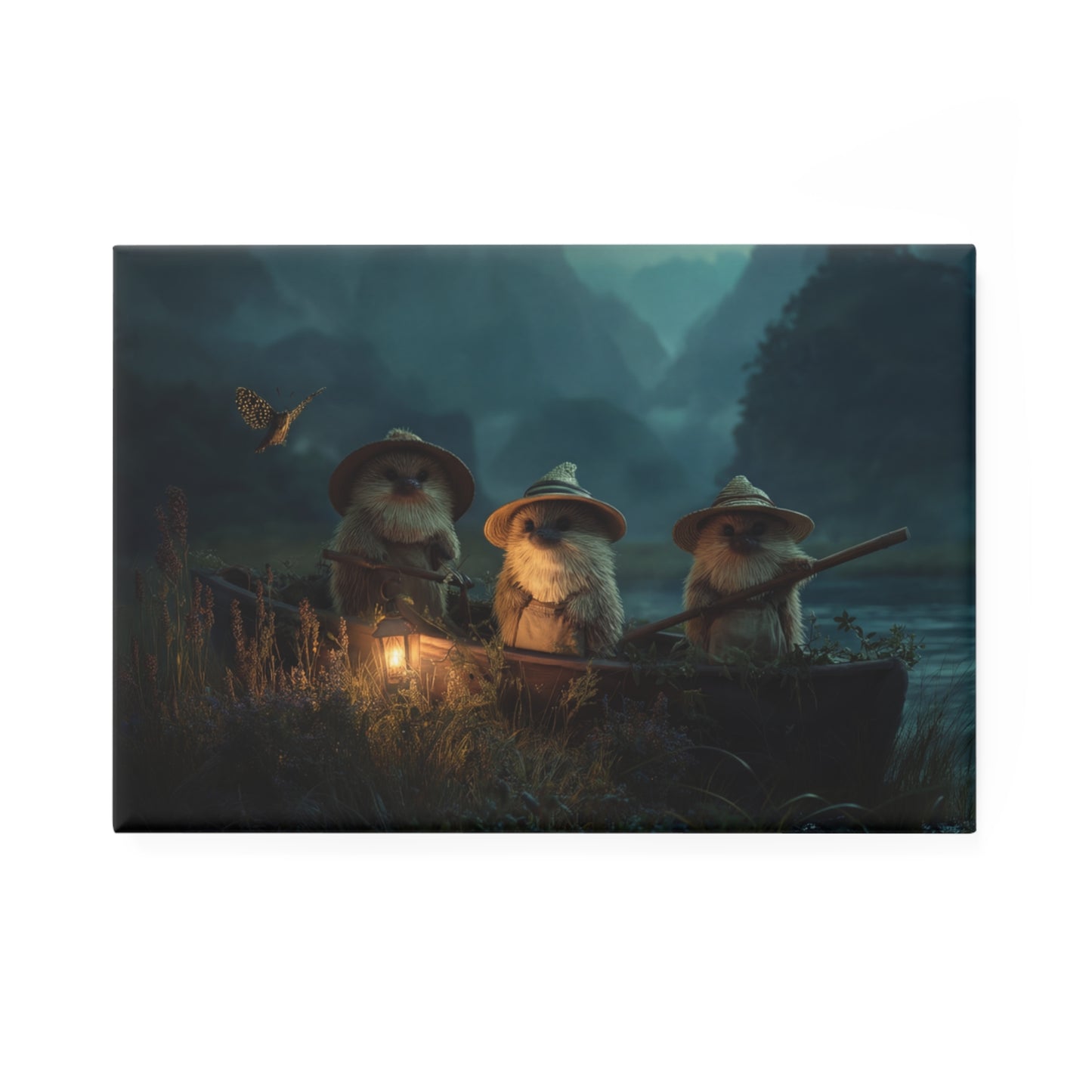 Three Hedgehog River Pilots Button Magnet, Rectangle (1 & 10 pcs) – Twilight Canoe Adventure