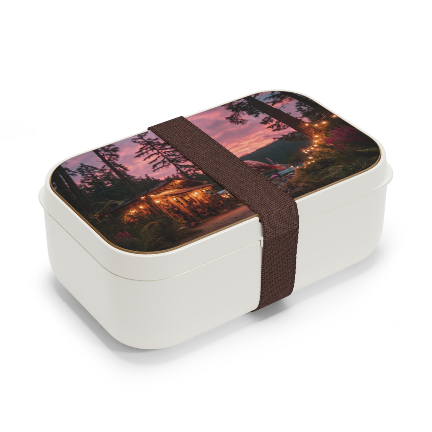 Pink Flamingo Forest Sunset Bento Lunch Box – Whimsical Twilight Wanderer