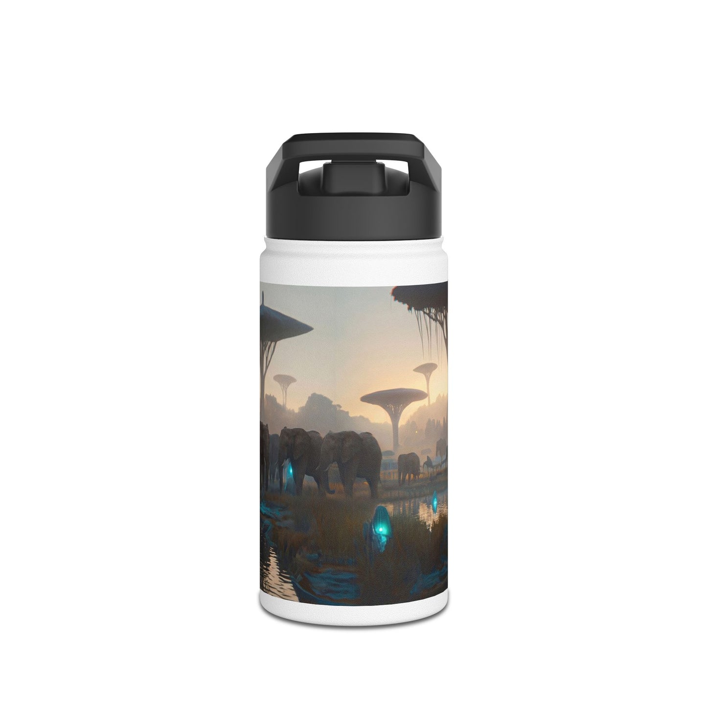 Misty Savannah Elephants Stainless Steel Water Bottle, Standard Lid – Dawn’s Whispering Herd