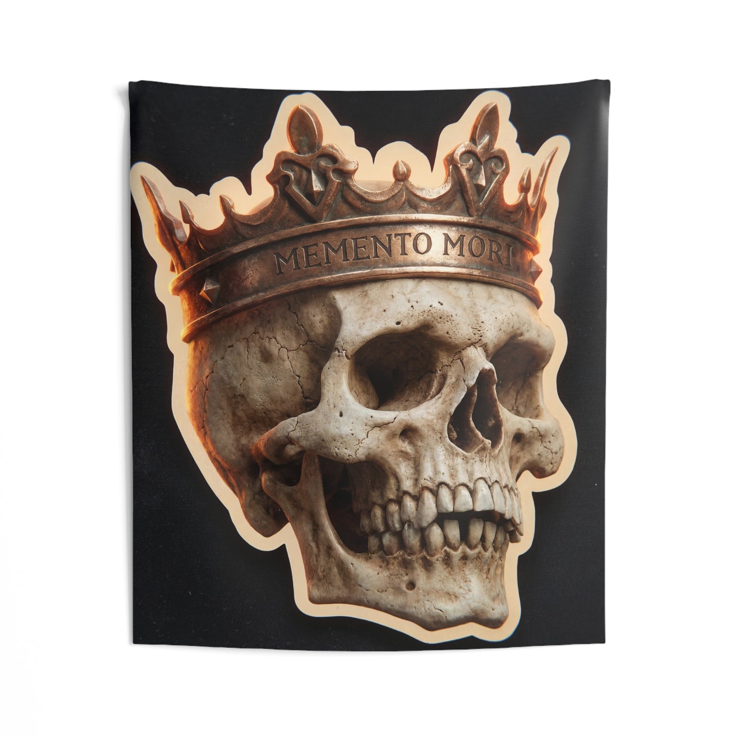 Crowned Skull Indoor Wall Tapestries – Regal Memento Mori Glow