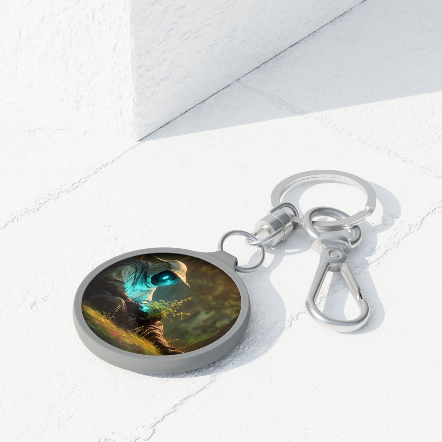 Forest Sentinel Keyring Tag – Azure Glow Amidst Ancient Canopy
